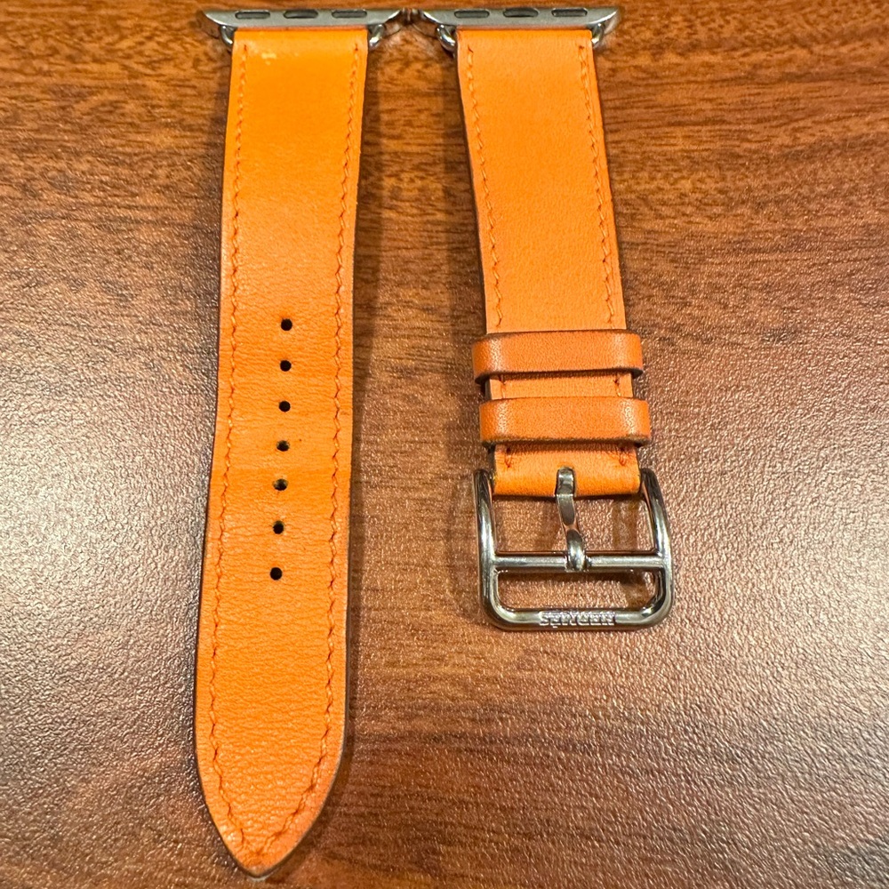 Hermès Orange Leather Apple Watch Band